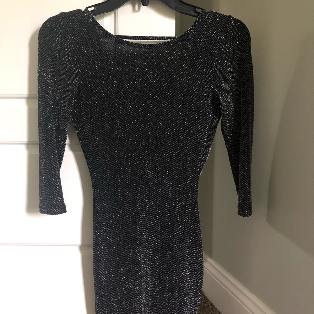 black and silver cocktail dress with low back